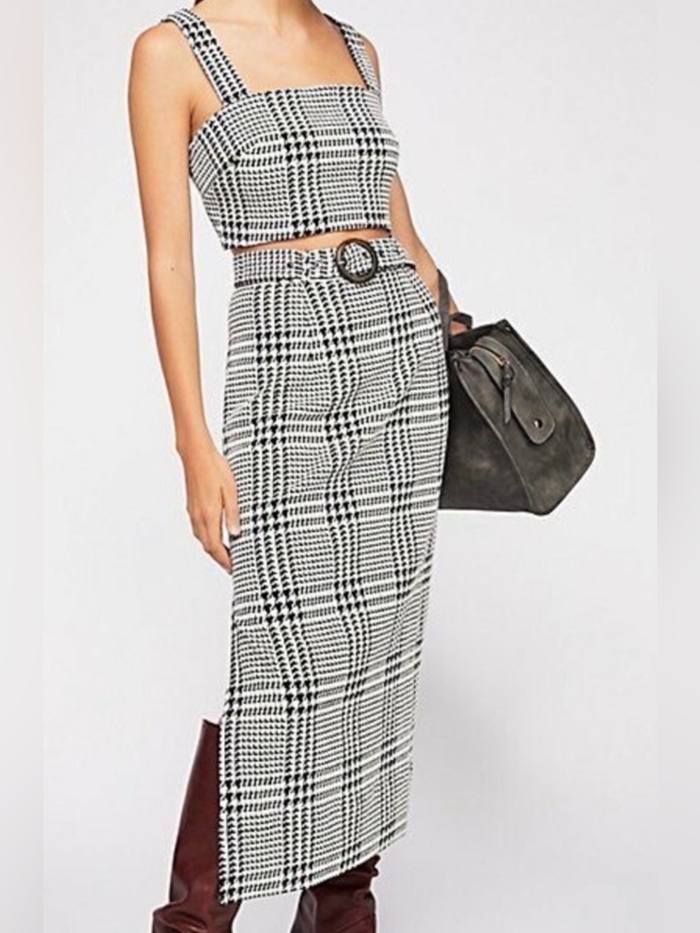 Free‎ People Off Duty Houndstooth Skirt Set NWOT! SZ 12